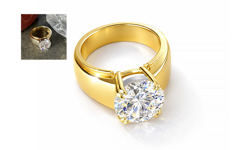 Jewelry Retoucher Rescue example — vintage estate sapphire ring rescued from poor lighting and reflections