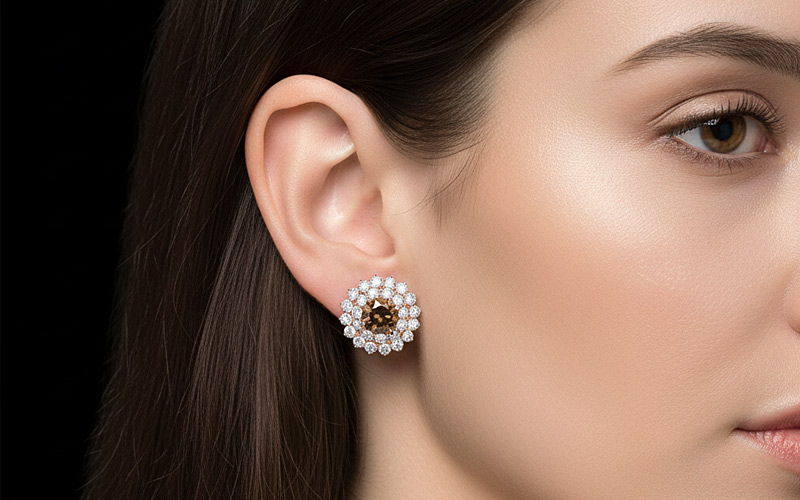 Earrings Virtual Try-On example — earring placement on AI model in lifestyle setting
