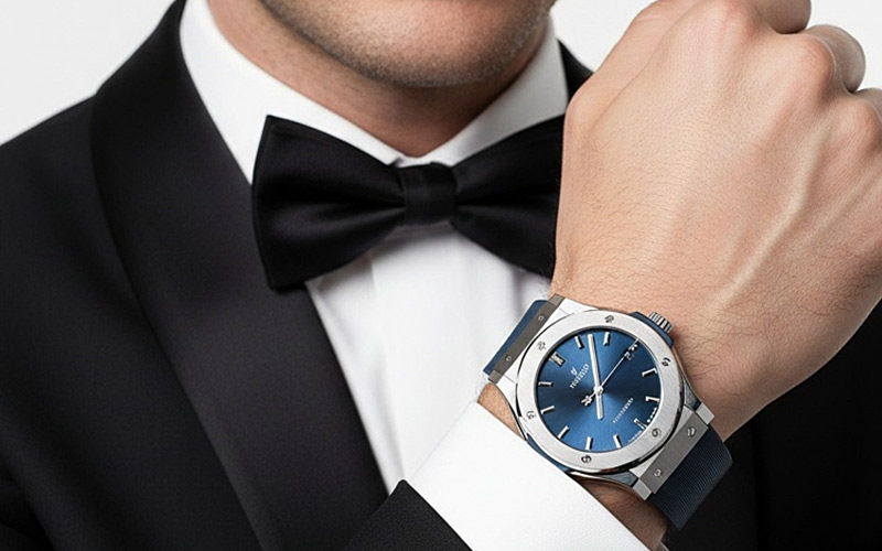 Watch Virtual Try-On example — luxury watch on AI model wrist with realistic strap fit
